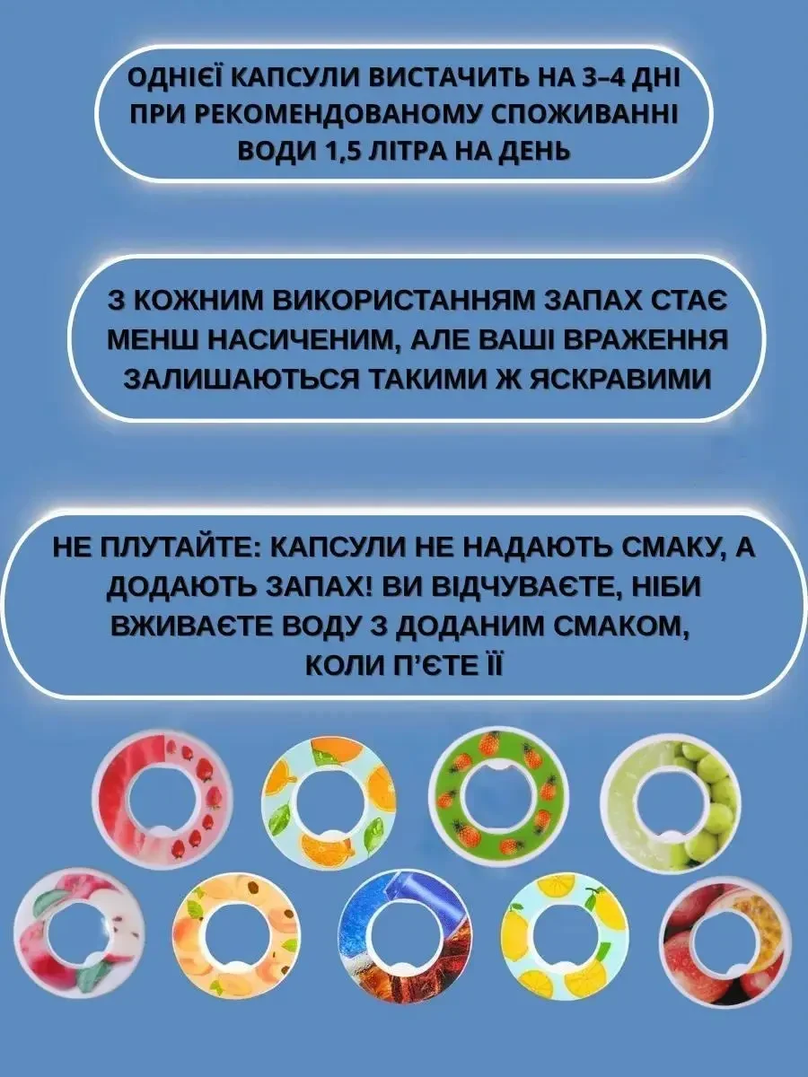 Спортивна пляшка 650 мл, яка змінює смак води, 9 капсул-смаків в комплекті, Блакитно-Рожева