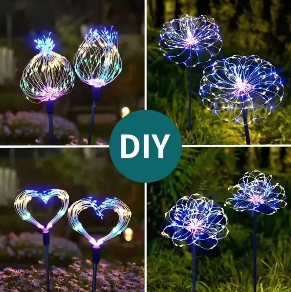 Декоративні садові ліхтарі на сонячній батареї Solar Fireworks Lights 90LED RGB 8 режимів, водонепроникні, висота 95 см