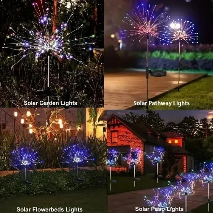 Декоративні садові ліхтарі на сонячній батареї Solar Fireworks Lights 90LED RGB 8 режимів, водонепроникні, висота 95 см