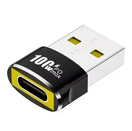 Адаптер — USB-C Female до USB Male (USB → Type-C OTG), підтримка PD100W, швидка зарядка, Чорний