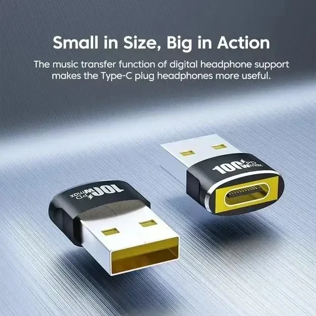 Адаптер — USB-C Female до USB Male (USB → Type-C OTG), підтримка PD100W, швидка зарядка, Чорний