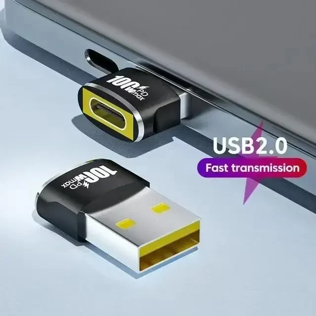 Адаптер — USB-C Female до USB Male (USB → Type-C OTG), підтримка PD100W, швидка зарядка, Чорний