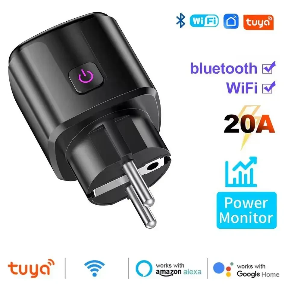 Розумна Wi-Fi-розетка 20А 4500Вт Smart Tuya з таймером Чорна