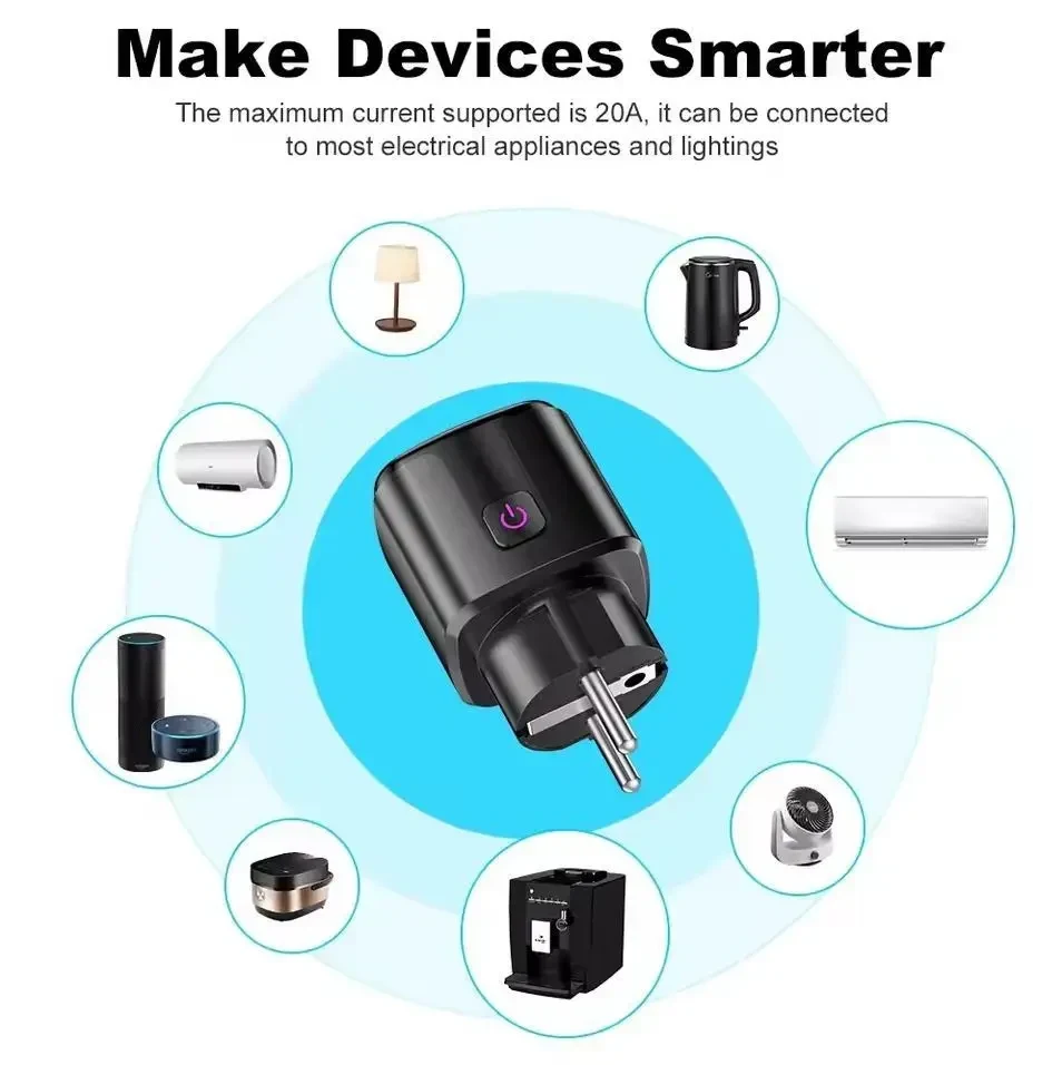 Розумна Wi-Fi-розетка 20А 4500Вт Smart Tuya з таймером Чорна