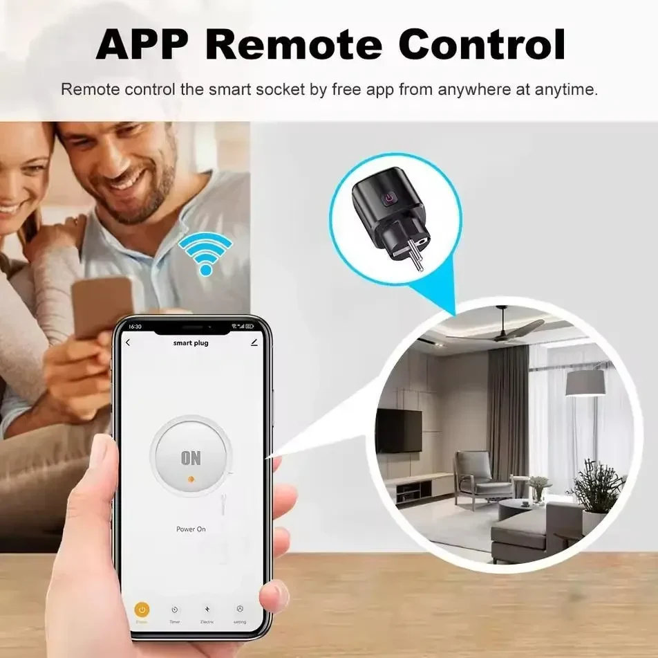 Розумна Wi-Fi-розетка 20А 4500Вт Smart Tuya з таймером Чорна