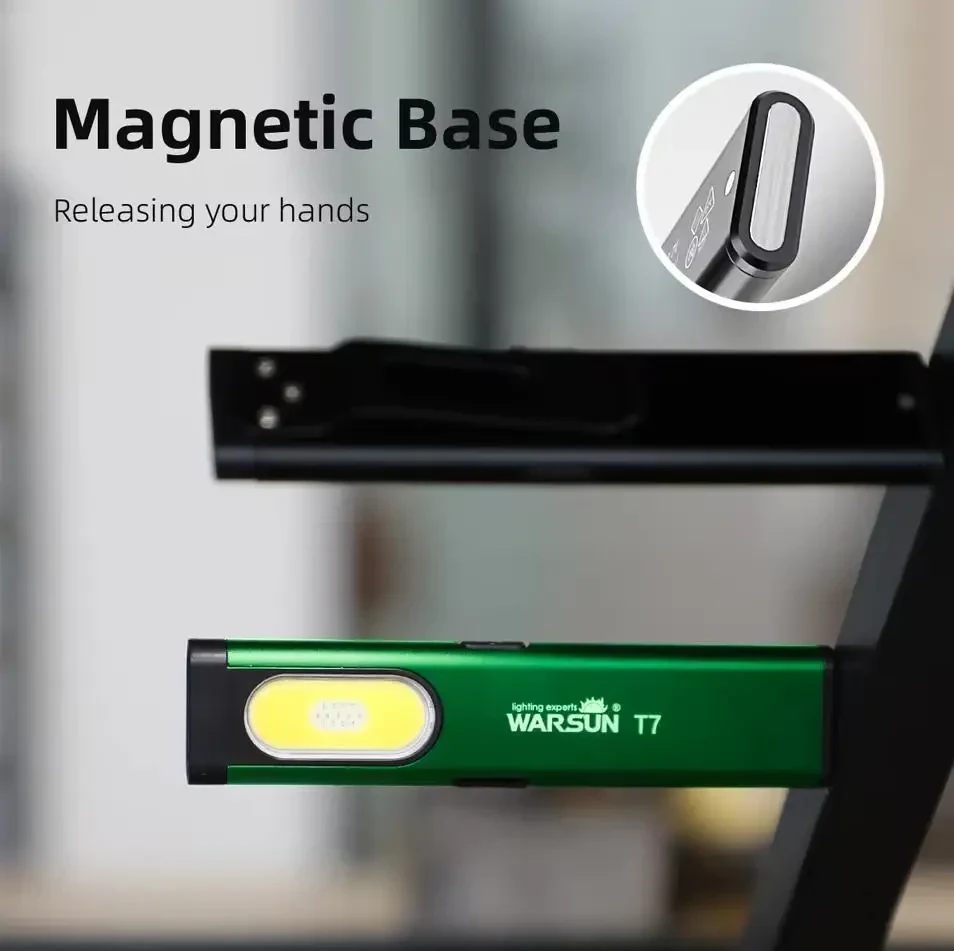 Міні Ліхтарик Warsun T7 PRO LED в ультратонкому металевому корпусі з USB-C, Магнітом і Потужністю 600Lm, Зелений