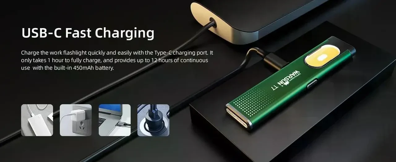 Міні Ліхтарик Warsun T7 PRO LED в ультратонкому металевому корпусі з USB-C, Магнітом і Потужністю 600Lm, Зелений