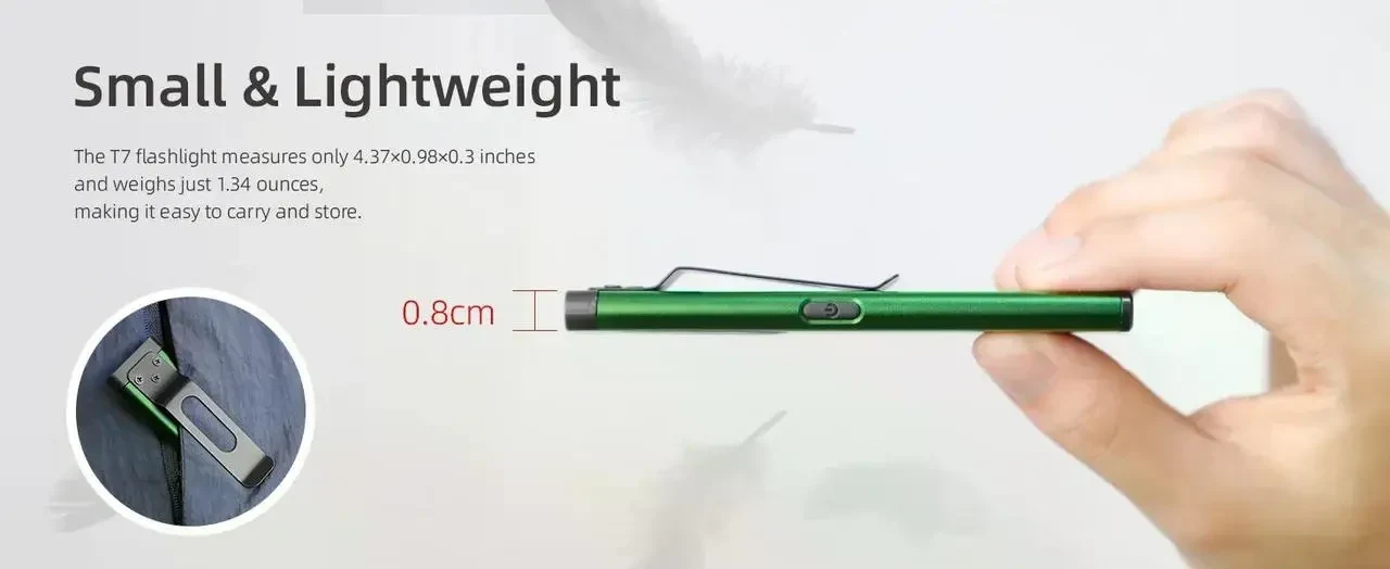 Міні Ліхтарик Warsun T7 PRO LED в ультратонкому металевому корпусі з USB-C, Магнітом і Потужністю 600Lm, Зелений