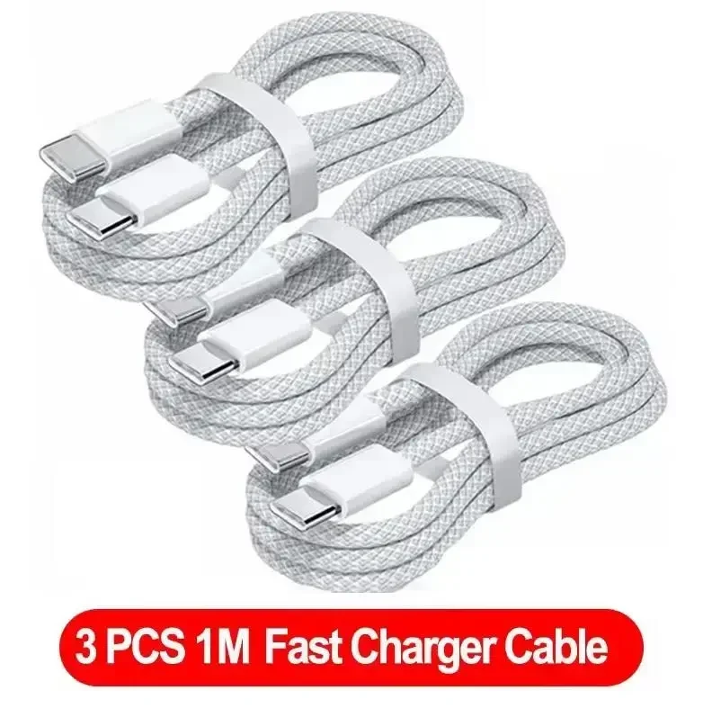 Набір кабелів 3шт. USB-C → USB-C 100W Fast Charging, 3 шт – швидка зарядка для iPhone, Samsung, Xiaomi, Huawei | Білий