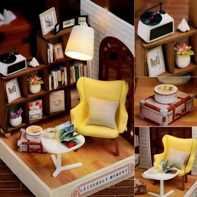 Конструктор 3D Румбокс Ляльковий будинок Leisurely Moment (Неквапливий момент) з LED-підсвіткою та пилозахисним ковпаком