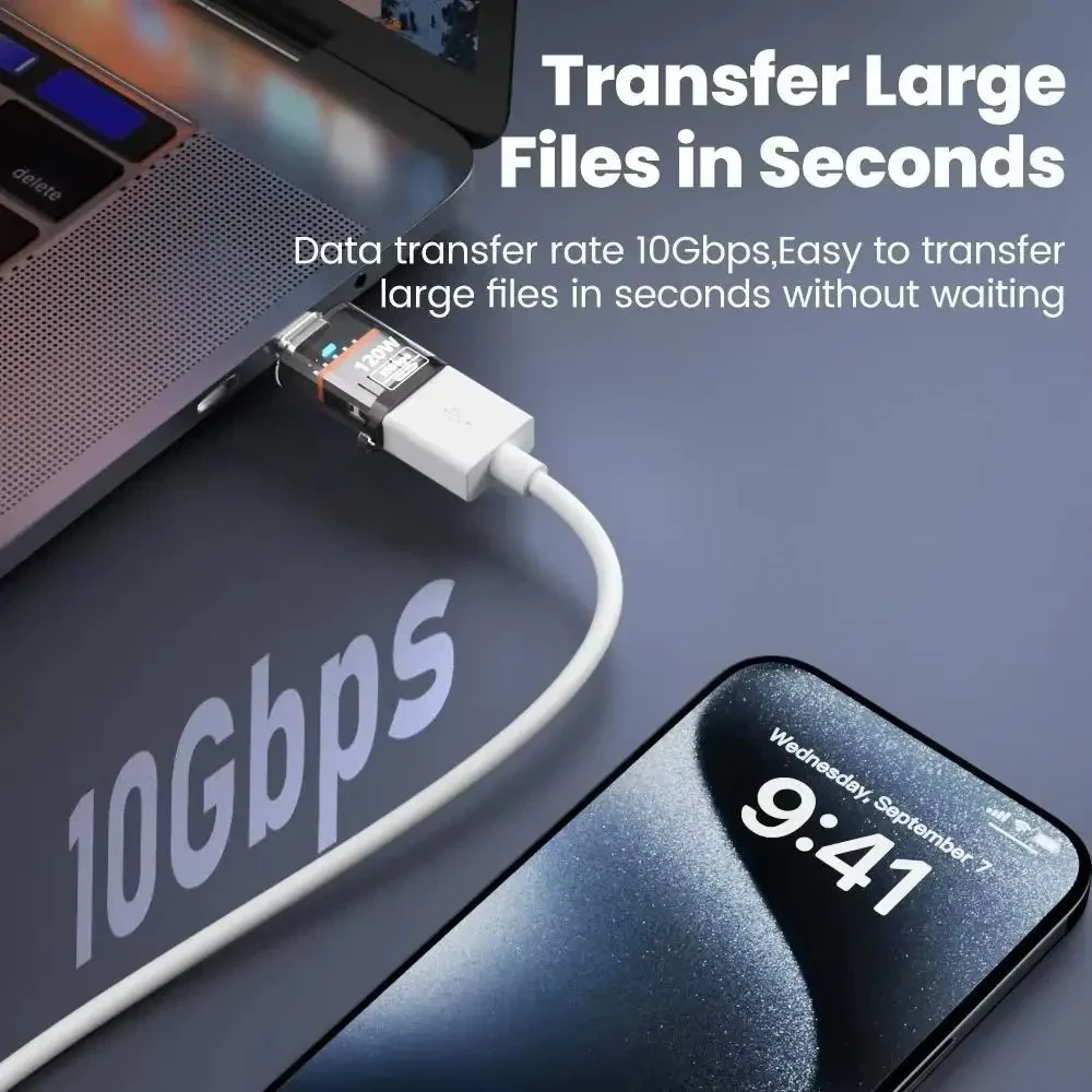 Адаптер USB 3.2 на Type-C OTG 10Gbps 120W для швидкої зарядки та передачі даних