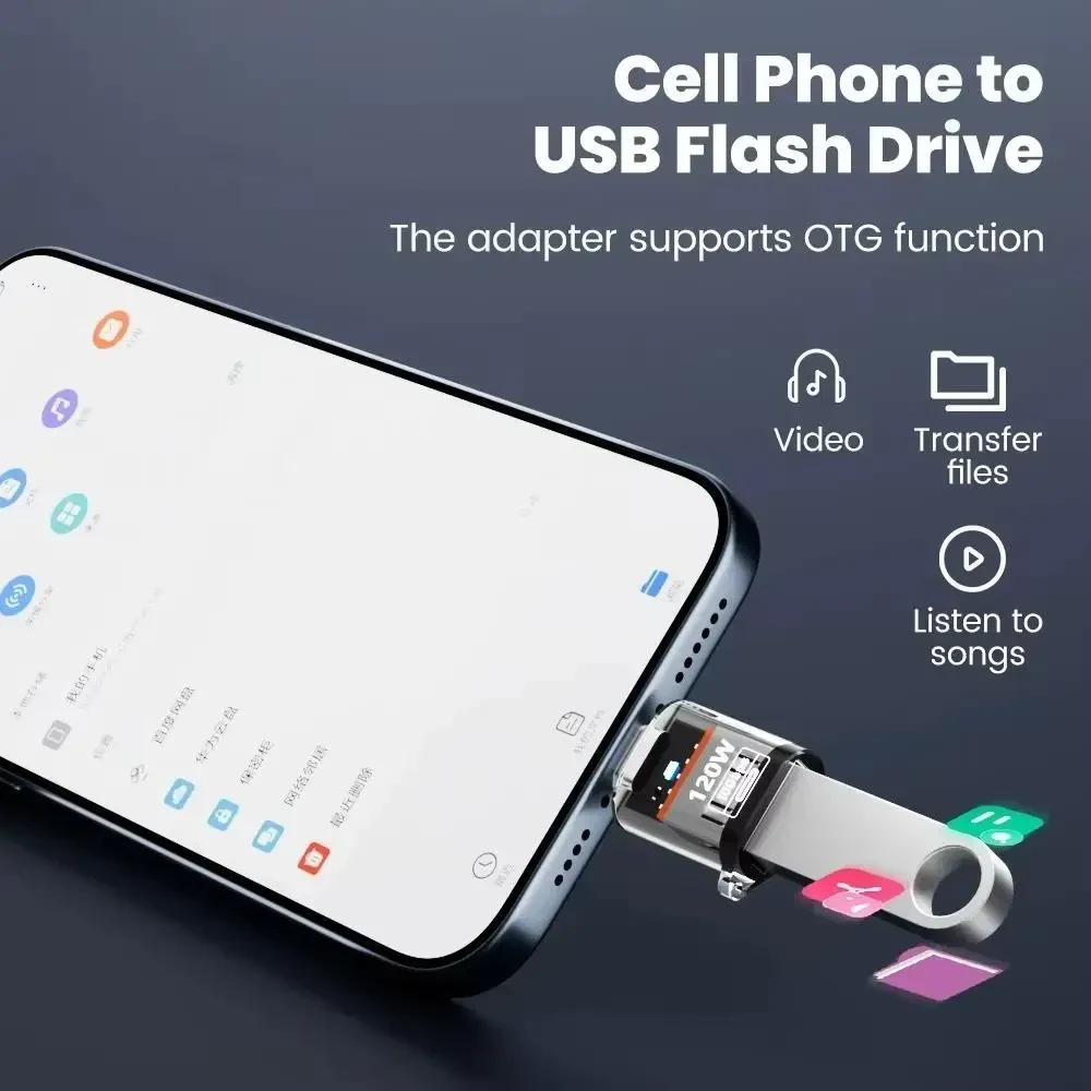 Адаптер USB 3.2 на Type-C OTG 10Gbps 120W для швидкої зарядки та передачі даних