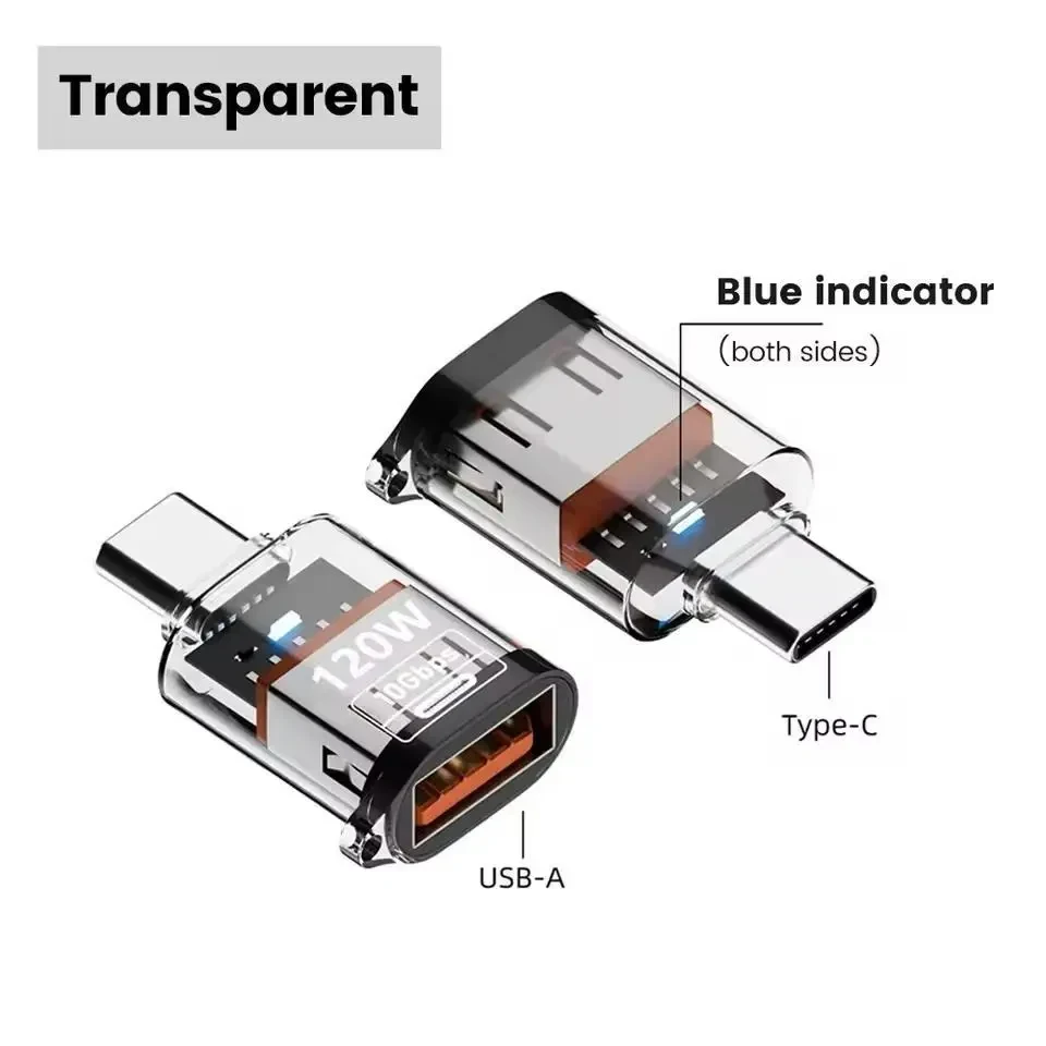 Адаптер USB 3.2 на Type-C OTG 10Gbps 120W для швидкої зарядки та передачі даних