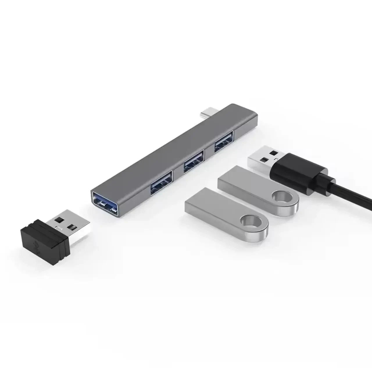 USB хаб 4 в 1 металевий USB 3.0 (вхід TYPE-C вихід 4 USB), компактний розгалужувач для ноутбука, ПК, флешки, миші, клавіатури