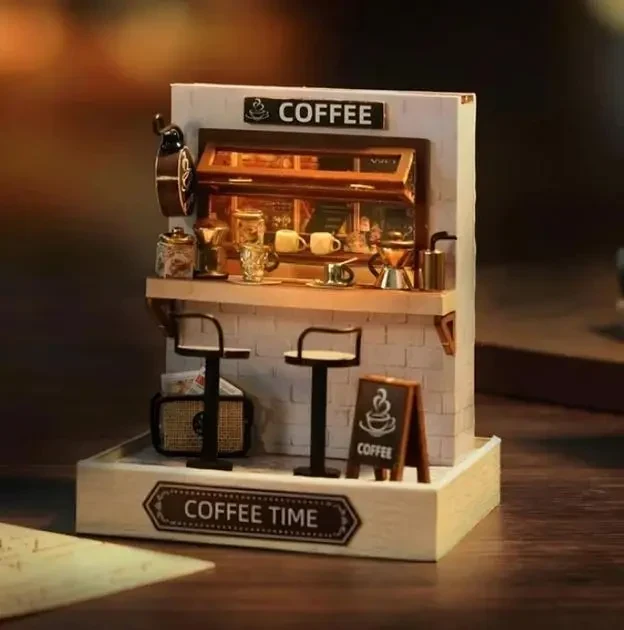 Конструктор 3D Румбокс Coffee Time (Час кави) з LED-підсвіткою та пилозахисним ковпаком