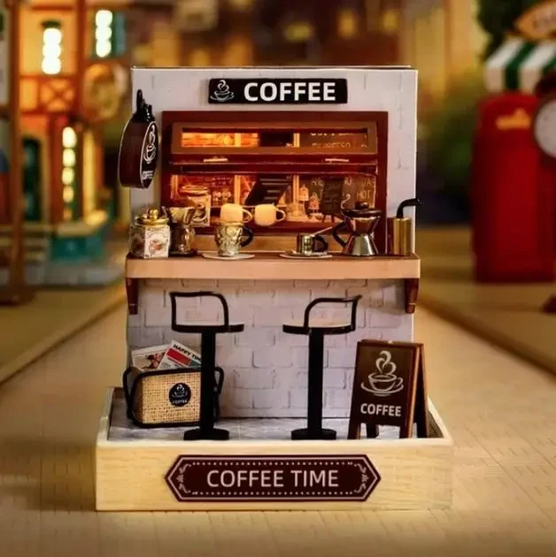 Конструктор 3D Румбокс Coffee Time (Час кави) з LED-підсвіткою та пилозахисним ковпаком