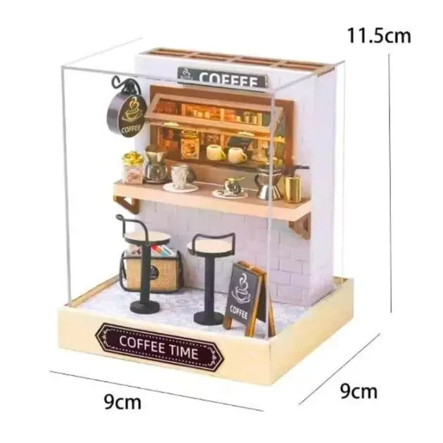 Конструктор 3D Румбокс Coffee Time (Час кави) з LED-підсвіткою та пилозахисним ковпаком