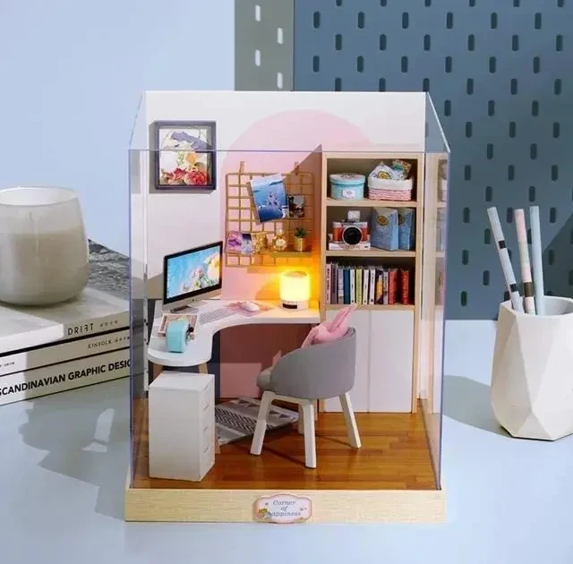 Конструктор 3D Румбокс Corner of Happiness (Мила кімната) з LED-підсвіткою та пилозахисним ковпаком