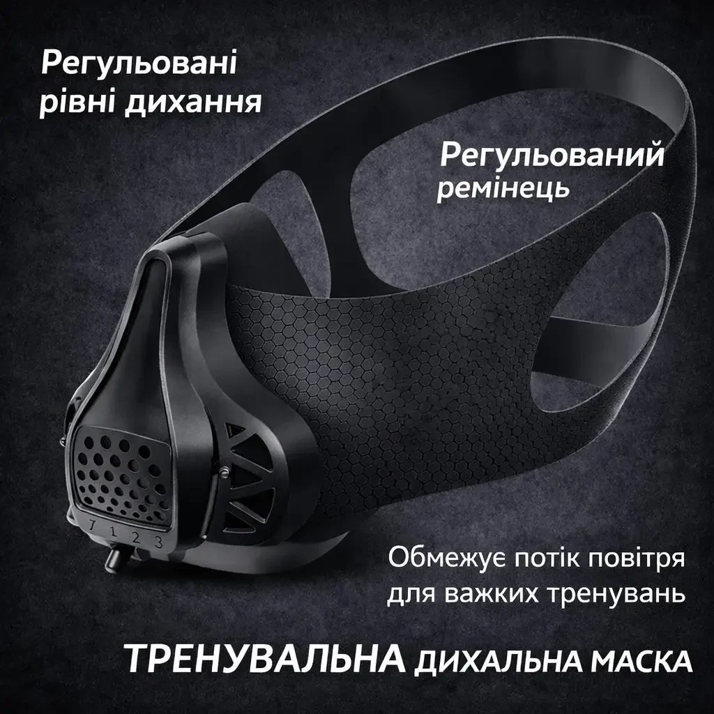 Тренувальна дихальна маска FDBRO 48 рівнів комбінацій опору повітря для бігу, фітнесу, кардіо та силових тренувань чорна