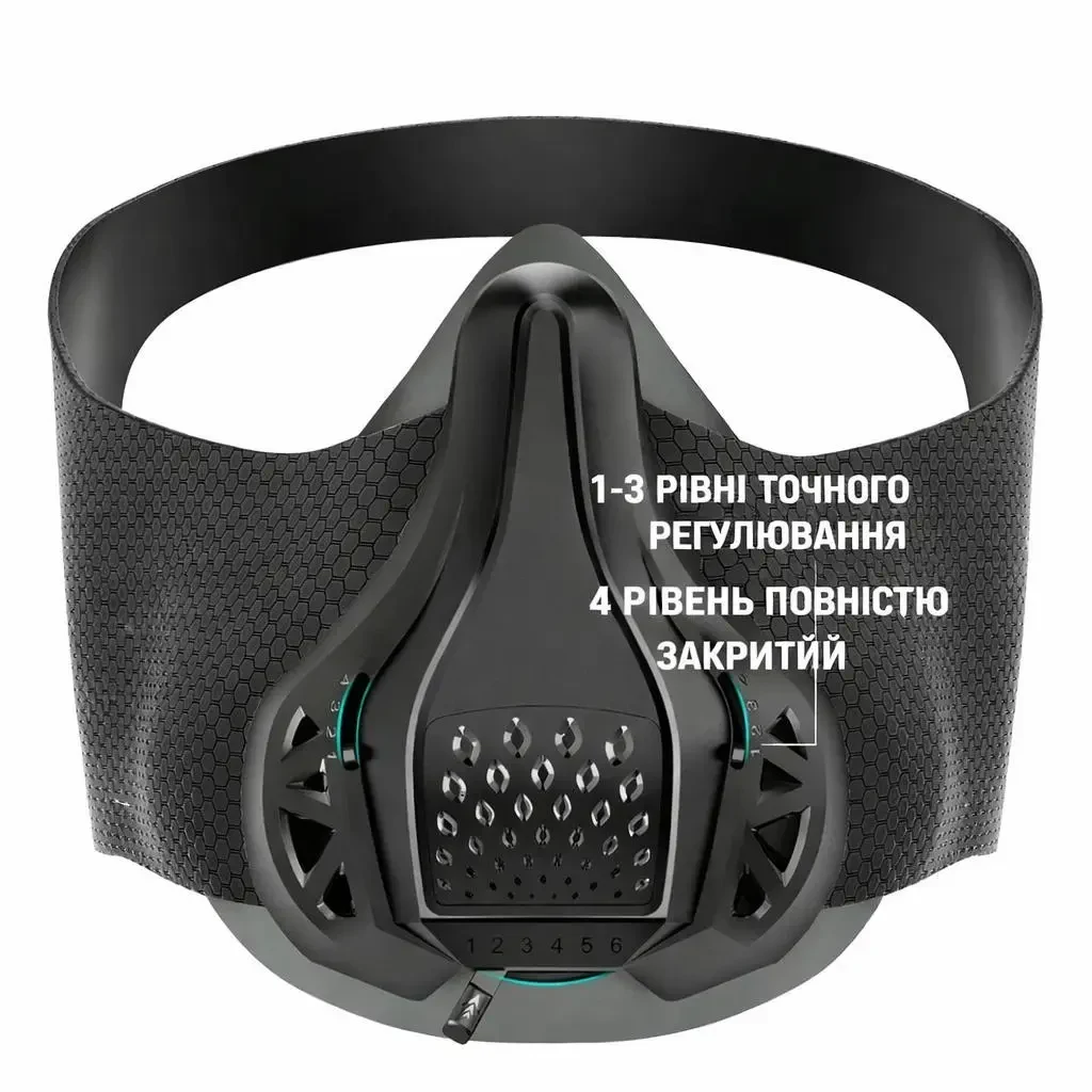 Тренувальна дихальна маска FDBRO 48 рівнів комбінацій опору повітря для бігу, фітнесу, кардіо та силових тренувань чорна
