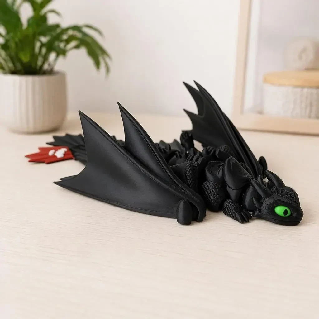Рухлива іграшка Дракон Беззубик (Toothless) 20 см — 3D друк, гнучкий PLA, з мультфільму «Як приручити дракона», Чорний