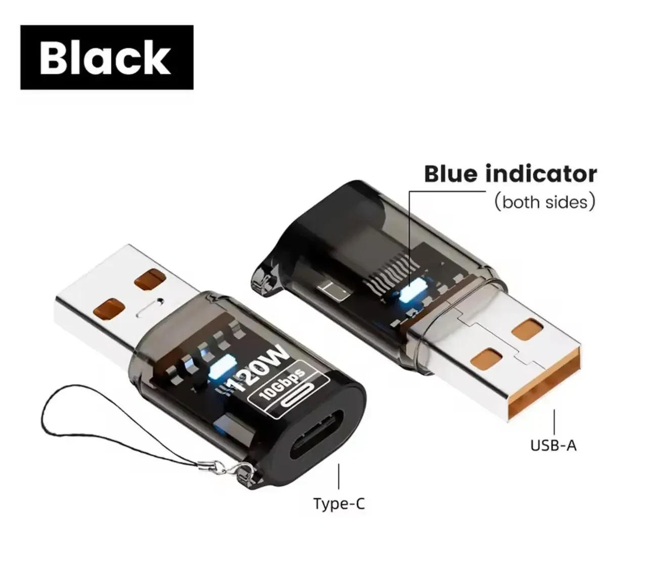 Адаптер USB 3.2 на Type-C OTG 10Gbps 120W для швидкої зарядки та передачі даних, Прозорий