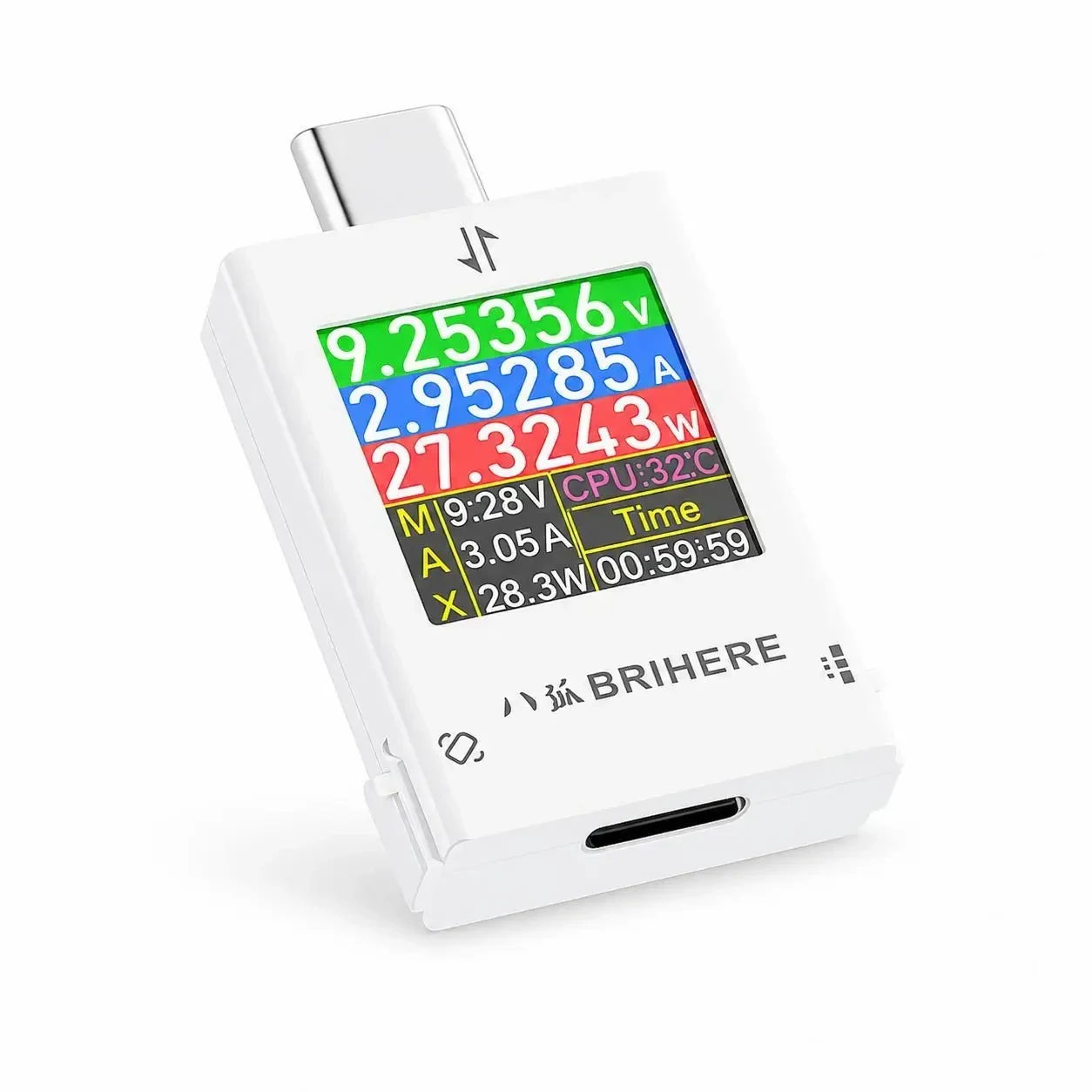 USB Type-C тестер ATORCH BRIHERE B10 600W 6A(12А) — цифровий вимірювач напруги, струму та потужності 4.5-50V, USB амперметр