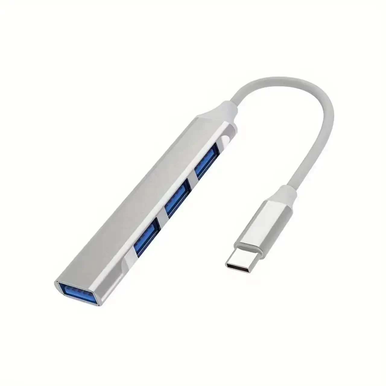 USB хаб 4 в 1 металевий USB 3.0 (вхід TYPE-C вихід 4 USB), компактний розгалужувач для ноутбука, ПК, Сріблястий