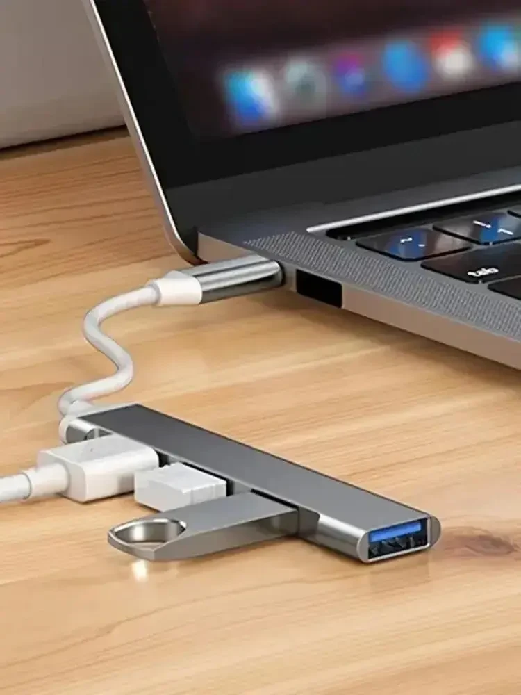 USB хаб 4 в 1 металевий USB 3.0 (вхід TYPE-C вихід 4 USB), компактний розгалужувач для ноутбука, ПК, Сріблястий