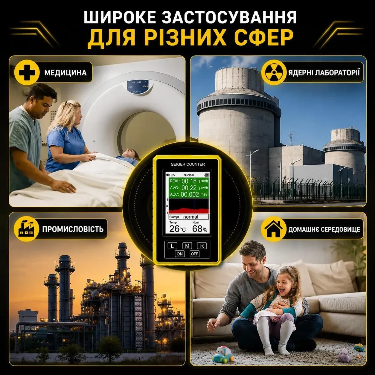 Дозиметр New XR-3 Pro — лічильник Гейгера, детектор радіації та електромагнітного випромінювання, вимірювач EMF, β γ X-ray