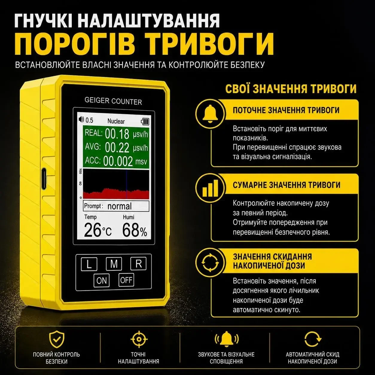 Дозиметр New XR-3 Pro — лічильник Гейгера, детектор радіації та електромагнітного випромінювання, вимірювач EMF, β γ X-ray
