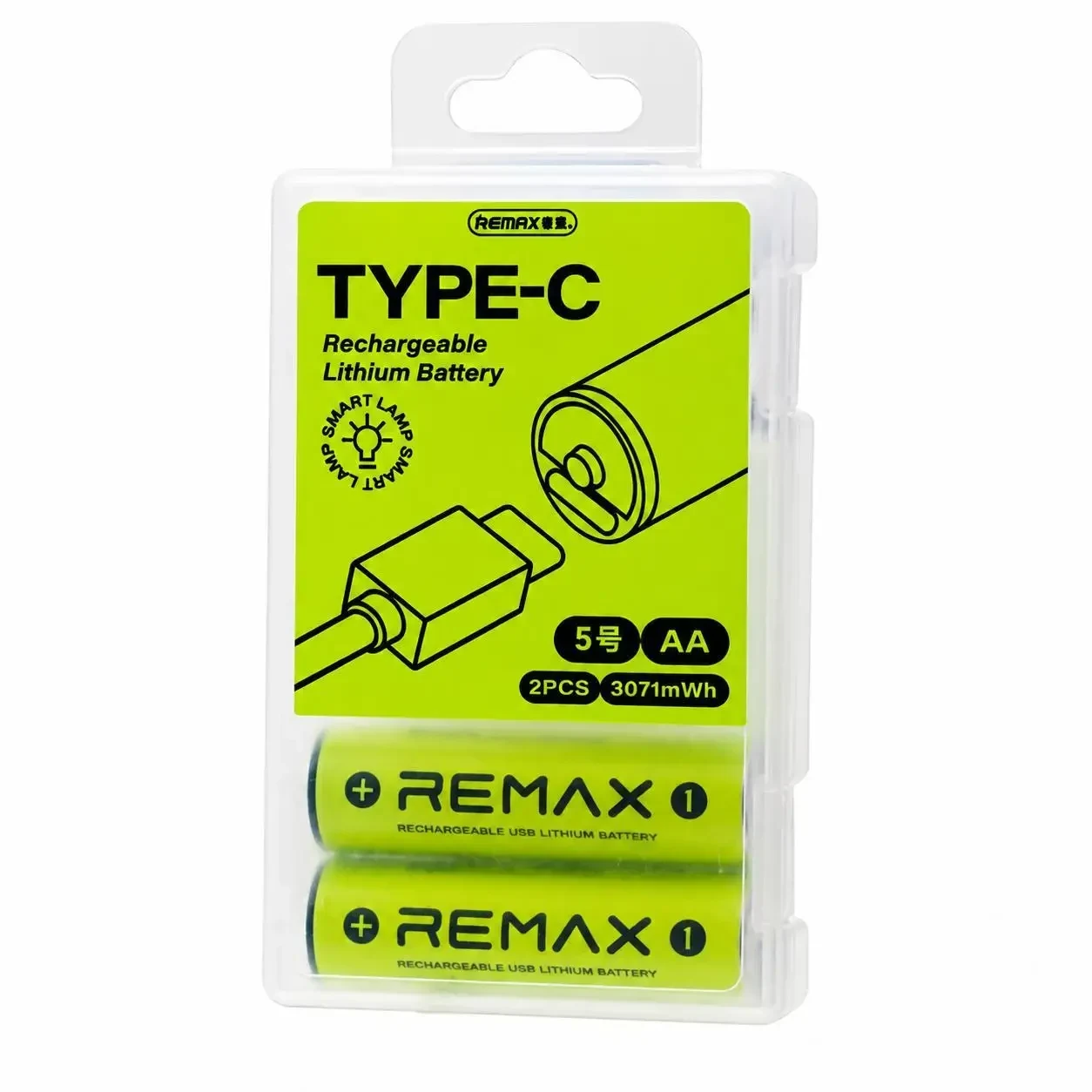 Акумуляторні батарейки 2 шт AA REMAX 1.5V Li-ion 1750mAh (3071mWh/3.7V) USB Type-C + кабель для заряджання