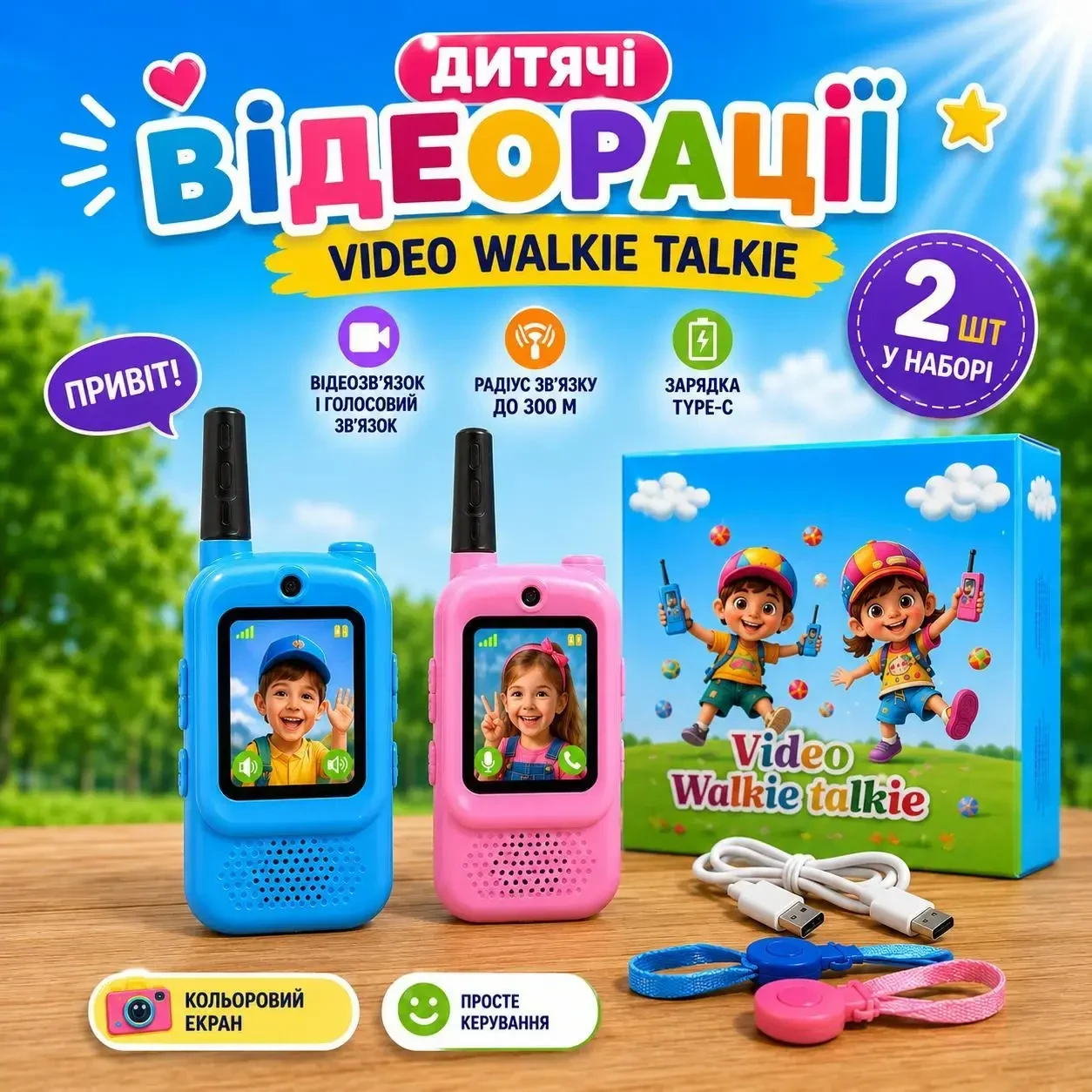 Дитячі відеорації Video Walkie Talkie 2 шт з відеозв'язком, кольоровим екраном, камерою, акумулятором 500mAh та зарядкою USB