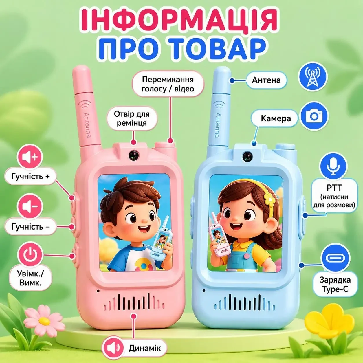 Дитячі відеорації Video Walkie Talkie Dj200 2 шт з відеозв'язком, кольоровим екраном, камерою, голосовими ефектами та зарядкою