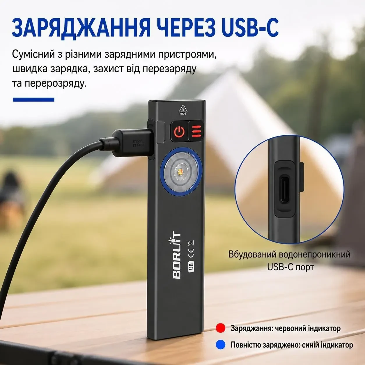 Ліхтар акумуляторний EDC BORUiT U8 650 Лм USB-C RGB IP67 з магнітом та двосторонньою кліпсою, тонкий, Чорний