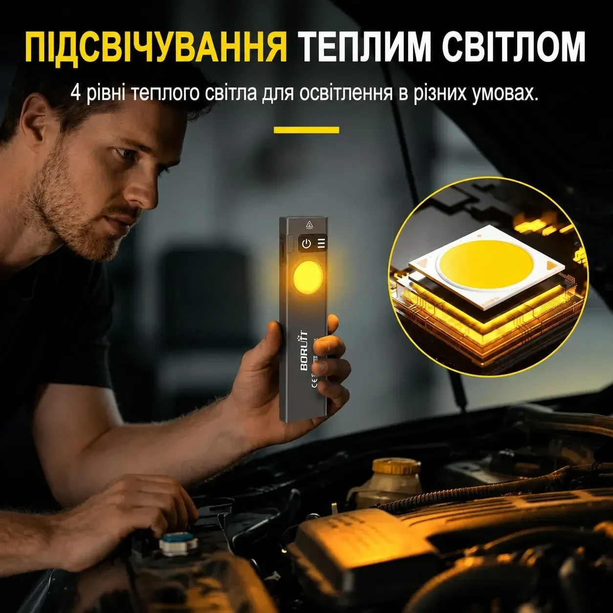 Ліхтар акумуляторний EDC BORUiT U8 650 Лм USB-C RGB IP67 з магнітом та двосторонньою кліпсою, тонкий, Чорний