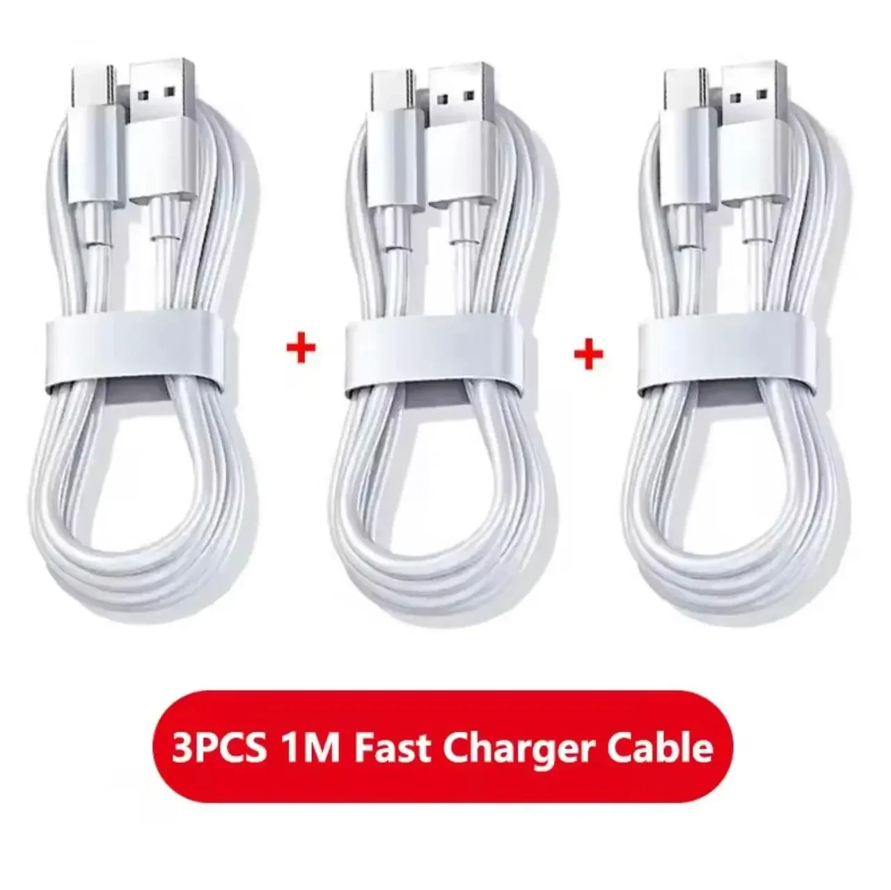 Набір кабелів 3шт. USB-A → USB-C 100W Fast Charging, 3 шт – швидка зарядка для iPhone, Samsung, Xiaomi, Huawei | Білий
