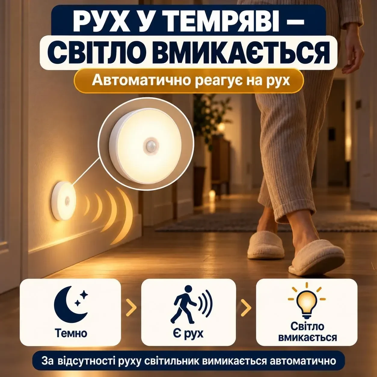 Набір акумуляторних LED-світильників із датчиком руху та магнітним кріпленням, 3 шт., тепле світло, Micro-USB