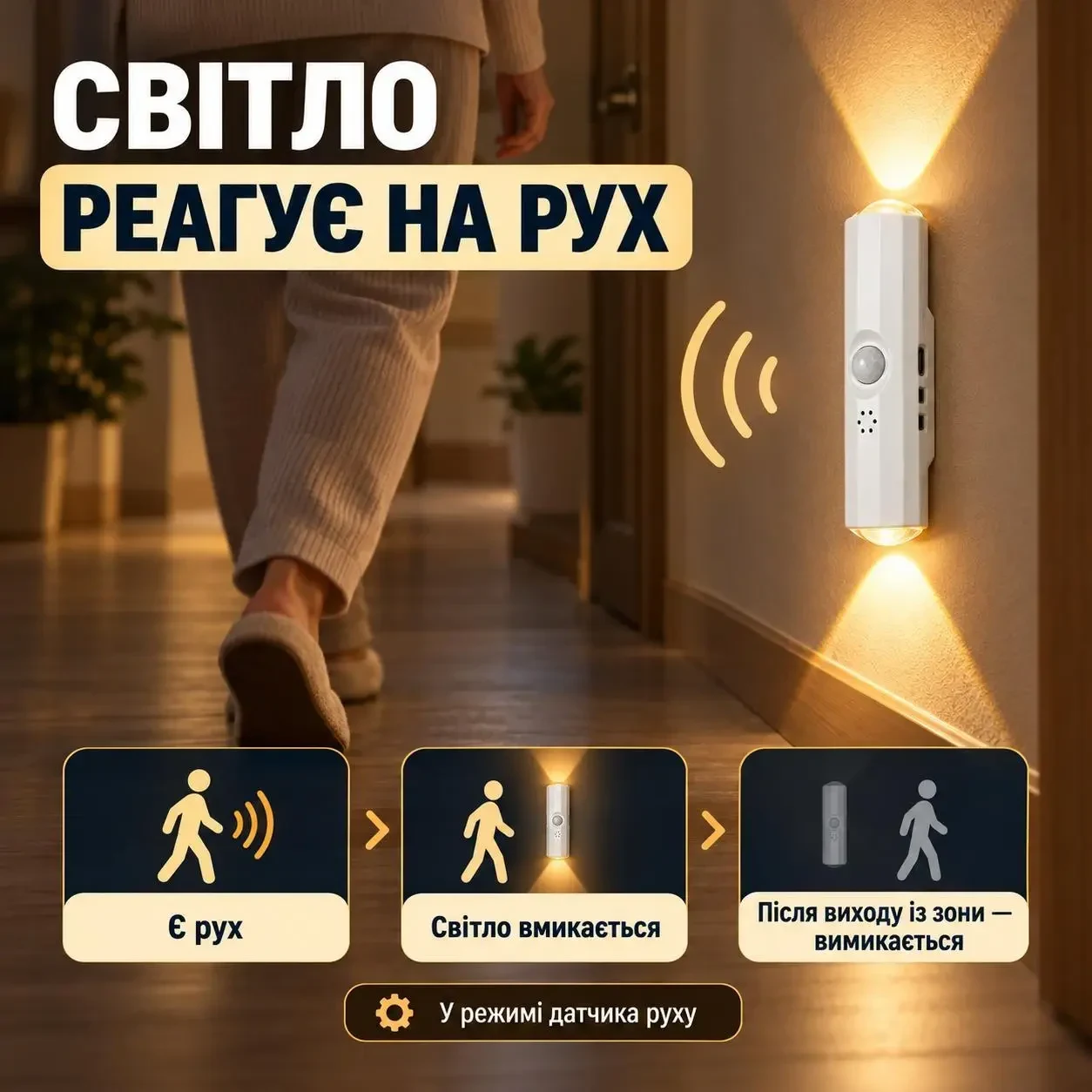 Акумуляторний LED-світильник із датчиком руху, 3 відтінки білого світла, магнітне кріплення, USB-C, білий