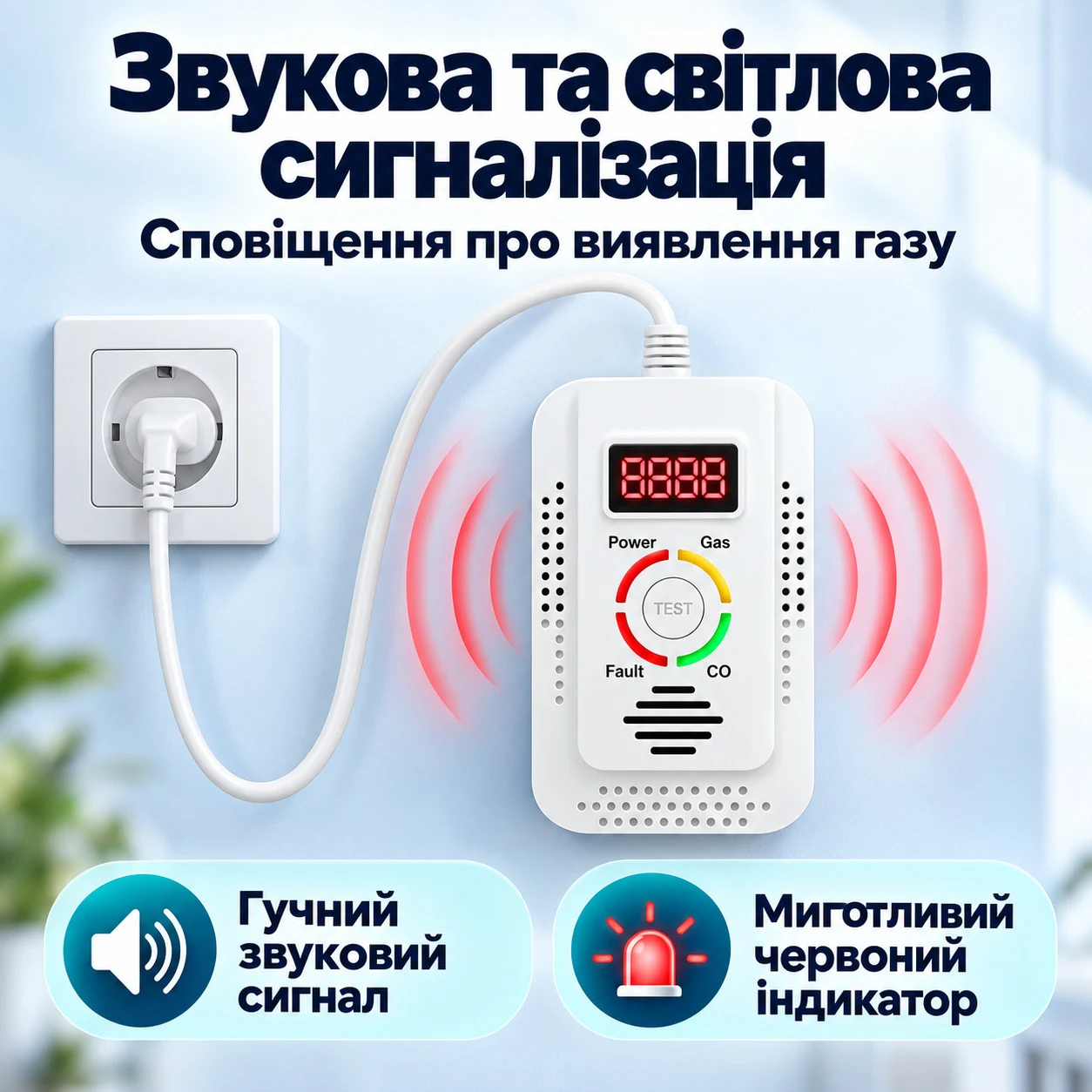 Детектор витоку газу та чадного газу 2 в 1 | Газовий та CO сигналізатор з LED-дисплеєм | Виявляє метан (CH₄), CO та інші горючі